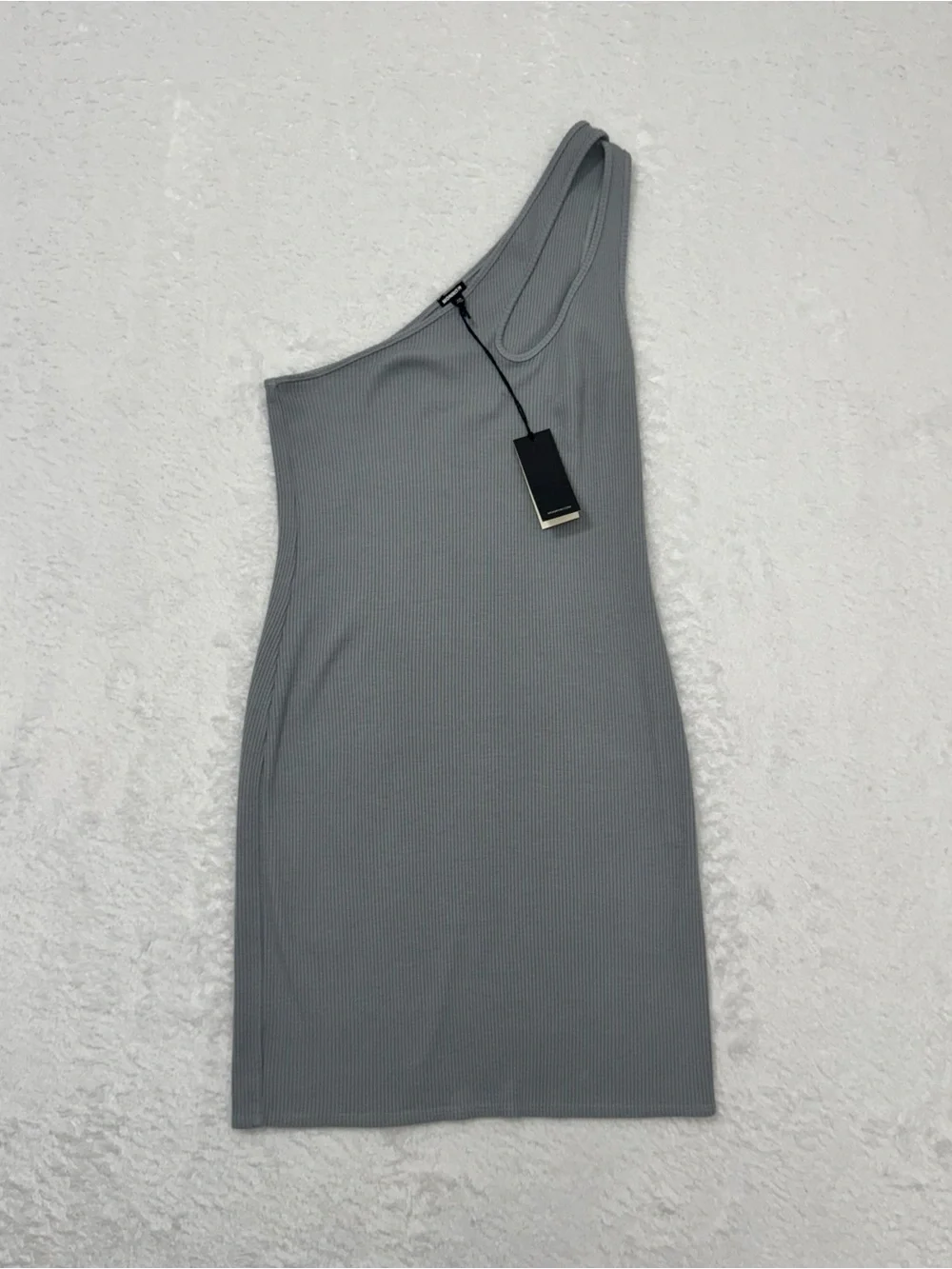 NWT MONROW XS Gray Ribbed One Shoulder Cutout Bodycon Mini Dress